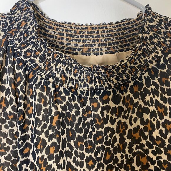J.Crew Women’s Small Leopard Print Smocked Neck Blouse Long Sleeve Top Animal - Picture 4 of 9
